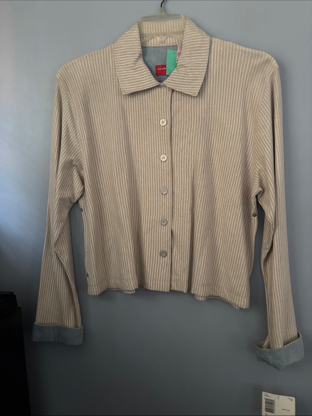 Vintage Liz Claiborne Beige Striped Button-Front Jacket